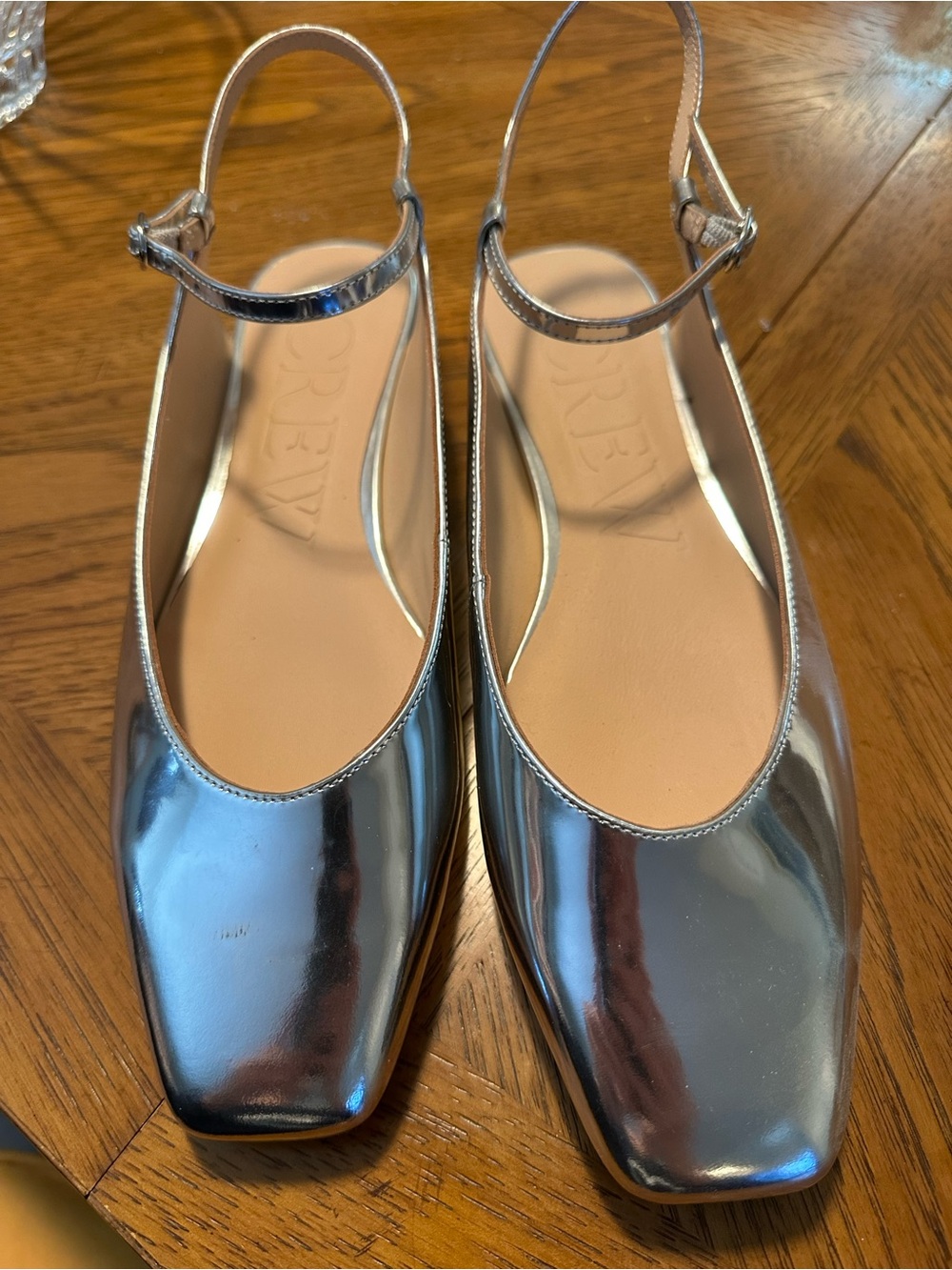 J. Crew Metallic Silver Square-Toe Slingback Flats